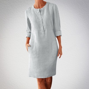 Nouvelle <span class=keywords><strong>robe</strong></span> populaire de printemps <span class=keywords><strong>grande</strong></span> <span class=keywords><strong>taille</strong></span> en lin à col rond et manches longues - Product Image 3