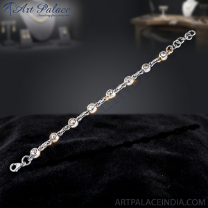 Pulsera Clásica de Cadena Geométrica de Plata Tibetana con Baño de Rodio para Mujer, con Diamantes de Corte Brillante Engastados en Bisel, Joyería de Boda de Marca - Product Image 2
