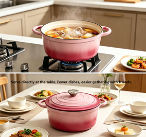 <span class=keywords><strong>Cocotte</strong></span> <span class=keywords><strong>en</strong></span> <span class=keywords><strong>fonte</strong></span> émaillée classique avec couvercle, compatible four, antiadhésive, pour la cuisine quotidienne familiale - Product Image 2