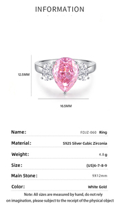 ファインジュエリー8aジルコン梨ドロップダイヤモンドリング925スターリングシルバーピンク婚約結婚指輪 - Product Image 2