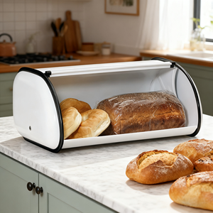 Classics Home Stainless Steel Cake Bread Box <b>Kitchen</b> Food <b>Storage</b> Container Bread Bin Holder with Roll up Lid - Product Image 2