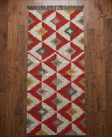 Red Ivory Southwestern Runner Rug | Handmade Wool Jute Geometric Boho Carpet for Farmhouse Hallway Entryway Home Floor Decor