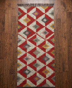 Red Ivory Southwestern <b>Runner</b> <b>Rug</b> | Handmade Wool Jute Geometric Boho Carpet <b>for</b> Farmhouse Hallway Entryway Home Floor Decor - Product Image 2
