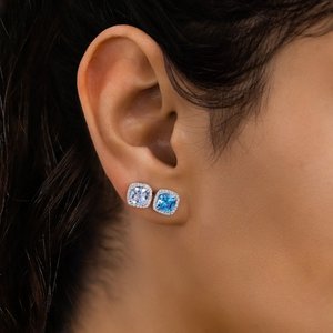 Elvora Gems Women's 14k Gold Halo <b>Stud</b> <b>Earrings</b> 3-Prong Setting Natural Citrine Garnet Aquamarine <b>Blue</b> Topaz-Everyday Wear - Product Image 1