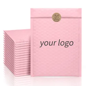 Shiny pink air padded bubble envelope custom logo print bubble mailers courier delivery package clothing shipping bags