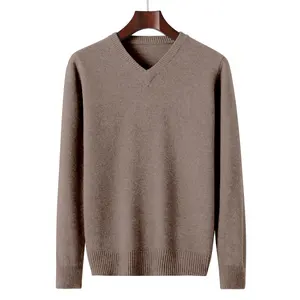 Jersey de hombre 2024, suéteres de punto de Cachemira personalizados, cuello en V, lavable, 100%, diseño de lana Merino, suéter sólido para hombre