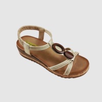 Sandales compensées à semelle épaisse pour femmes, avec bride en T et décoration en bois, bout ouvert, bande élastique, confortables et légères