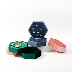 Zebo <b>Velvet</b> Fashionable Portable Earrings Rings <b>Jewelry</b> Hexagon Shape Travel Packaging Tray Storage <b>Boxes</b> Container - Product Image 3