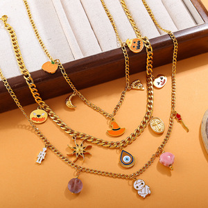 สร้อยคอจี้การ์ตูนฮาโลวีน สแตนเลสชุบทอง 18K เครื่องประดับแฟชั่นสำหรับงานปาร์ตี้ สร้อยคอจี้สำหรับทุกเพศ - Product Image 1