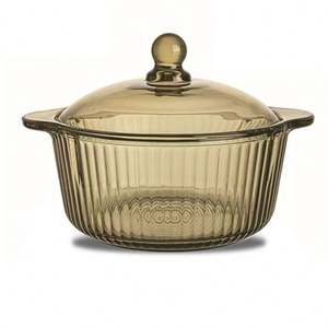 Casserole en verre couleur thé, vente en gros, résistance à haute température, 800 ml, bol alimentaire, vaisselle, cuisine, maison, pot à soupe en verre avec couvercle - Product Image 1