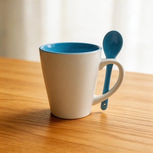 HARVIT White Ceramic Inner Color Glazed Contemporary V-Shape Porcelain Coffee Mug/Cups with Spoon <strong>Cheap</strong> Wholesale Tea Mug Hunan - Product Image 2