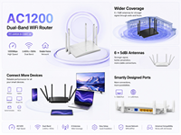 Router WiFi de 1200Mbps, Router Inalámbrico de Doble Banda AC1200 WiFi 5, 2.4GHz 5GHz, Router de 6 Antenas para el Hogar y la Oficina