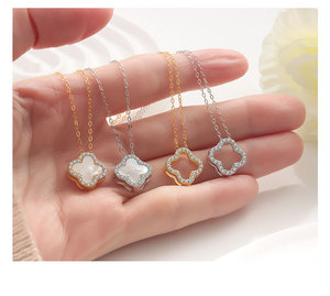 Venta caliente personalizado 925 plata esterlina trébol de cuatro hojas madre de perla ágata cadena colgante collar regalo joyería para mujeres - Product Image 4