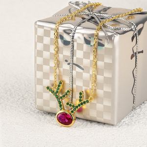 Perhiasan Natal 925 perak murni zirkon hewan tanduk rusa besar tanduk rusa liontin kalung untuk wanita - Product Image 2