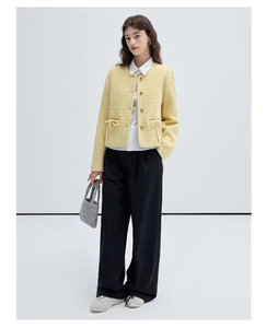 Nouveau <span class=keywords><strong>manteau</strong></span> court d'automne pour femmes de VEGA CHANG, cachemire, nœud doux, petit parfum, haut - Product Image 1