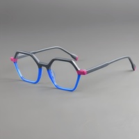 Montures de lunettes pleines montures en acétate, design polygonal rétro élégant, avec lamination multicolore