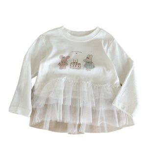 Tongxingyuan Baby Girls Long Sleeve T-Shirt With Lace Hem Cartoon Print Breathable Spring Autumn Top - Product Image 4