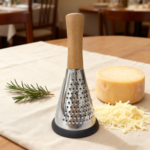 Tự Nhiên Nhà Thép Không Gỉ Ba Chức Năng Đa Mục Đích Cone Pho Mát Vắt Tay Với Gỗ Sồi Xử Lý Cho Pho Mát Rau - Product Image 2
