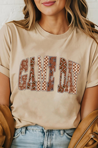 Dear-Lover Vente en gros Femmes <span class=keywords><strong>Kaki</strong></span> Game Day Rugby T-<span class=keywords><strong>shirt</strong></span> graphique à lettres à carreaux - Product Image 3