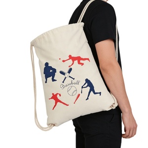Sac à dos à cordon personnalisé avec logo, en toile de coton écologique, sacs promotionnels pliables, sac de sport pour la salle de sport et les activités de plein air - Product Image 1