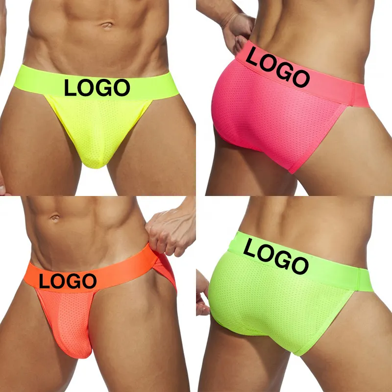 Custom logo low rise men underwear boxer shorts male lingerie briefs slip mesh tanga para hombres