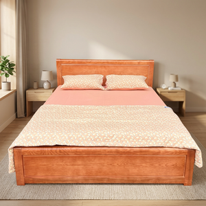 Japanese Oak Solid Panel <b>Bed</b> Home Furniture for Bedroom Double/<b>Queen</b> <b>Size</b> Teak Finish 200kg-450kg Load Capacity LP Rp Design - Product Image 2