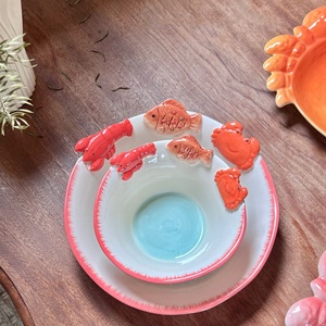 Lelyi Ins creativo lindo cangrejo hecho a mano, pescado camarón en relieve cuencos y platos de cerámica de alto valor creativo pequeño fresco vajilla - Product Image 2
