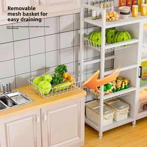 En gros, Étagère <span class=keywords><strong>de</strong></span> <span class=keywords><strong>rangement</strong></span> en acier multi-niveaux avec panier à légumes et panier à <span class=keywords><strong>vaisselle</strong></span>, sur roulettes, pour cuisine et salle <span class=keywords><strong>de</strong></span> bain - Product Image 2