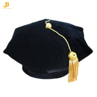 Cheap Custom Velvet Ny Caps 6 Tam Hat Gorra hexagonal con borla dorada para PhD Graduate