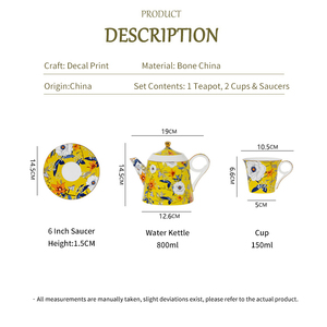 ชุดน้ำชาเซรามิก - กาน้ำชาลายผึ้งและผีเสื้อพร้อมถ้วยและจานรอง - Product Image 6