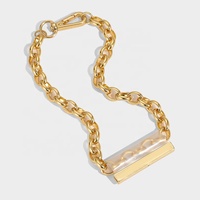 Collier Hip Hop personnalisé, en laiton brossé, plaqué or, chaîne épaisse avec fermoir, tendance