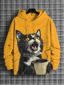 <span class=keywords><strong>Sudadera</strong></span> con capucha con estampado 3D de <span class=keywords><strong>gato</strong></span> de música divertida 100% algodón, <span class=keywords><strong>sudadera</strong></span> holgada de moda para hombres y mujeres, chándal de dibujos animados de gran tamaño Moletom - Product Image 3