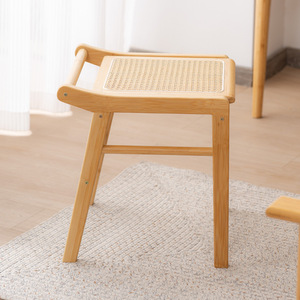 Japanese Style <b>Bamboo</b> Dressing <b>Stool</b> With Rattan Seat For Bedroom Vanity Use Durable Wooden Design - Product Image 1