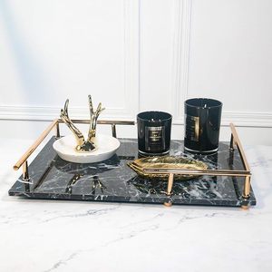 Wholesale <strong>Marble</strong> <strong>Tray</strong> Bathroom Storage Service <strong>Tray</strong> Dresser Jewelry Black Rectangle With Gold Handle <strong>Tray</strong> - Product Image 1