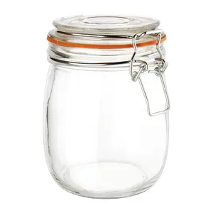 Wholesale High Quality Round Recycled Glass Jars with Hinged Metallic Lids Swing Top Glass Large Storage Jar