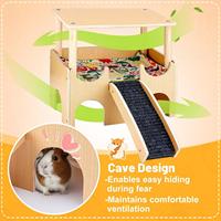 Grand hamac en bois pour cochon d'Inde, accessoires de cachette, maisons à 2 niveaux pour hamsters, petit lit pour lapin avec escalier