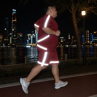 Ensemble de course réfléchissant 2 pièces pour homme grande taille, 300g, séchage rapide, t-shirt et short, bande 3M à 360 degrés, antibactérien