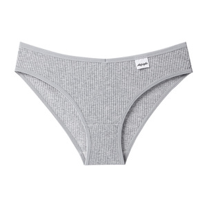 Culottes de bikini côtelées en coton gris pour femmes, extensibles, couleur unie, taille mi-haute, confortables, grandes tailles, OEM ODM - Product Image 1
