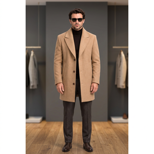 Manteau long triple boutonnage en laine et polyester MARKOVA pour homme, couleur camel, col pointu, idéal pour l'hiver, qualité supérieure - Product Image 2