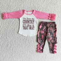 RTS Kleinkind Mädchen Kleidung Sets Rosa Rüschen Langarm Country Shirt Boutique Outfits Camo Legging Hosen Set Kids Wear