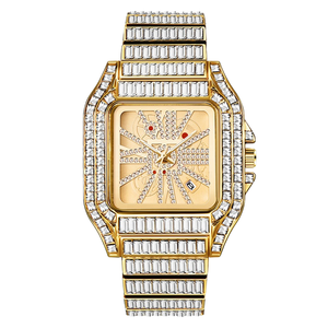 Reloj de Lujo de Alta Calidad con Diamantes Dorados Analógicos Cuadrados para Hombre, Brillante, Estilo Hip Hop, Totalmente Engastado, Movimiento <span class=keywords><strong>Citizen</strong></span>, Último Modelo - Product Image 1