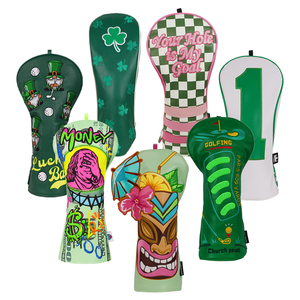 Housse de tête de club de golf verte en cuir de luxe de haute qualité, personnalisée, confortable, motif trèfle, motif alligator - Product Image 1