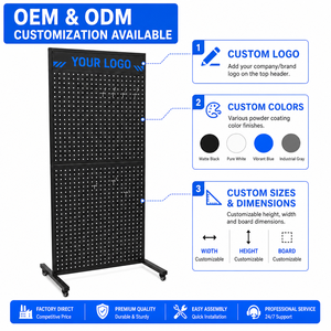 Expositor Metálico Comercial para Tiendas, Móvil, de Doble Cara, Perforado, con Ganchos y Ruedas para Mercancía - Product Image 5