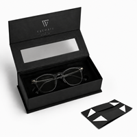 Boîte cadeau magnétique pliable avec fenêtre, logo personnalisé en estampage à chaud, finition mate noire, doublure en velours, pour lunettes