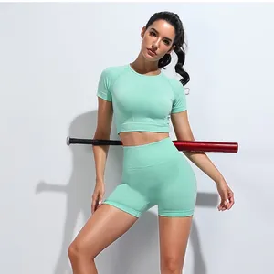 2021 Frauen Udf Value Seamless Active wear Zweiteiliges Kurzarm-Crop-Top Kurze Hose Workout Sports Wear Gym Yoga Fitness-Set