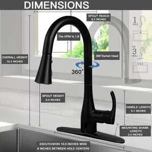 Automatic Solid Brass Touchless Kitchen Tap Spot Free Lead-Free Sensor Kitchen Faucet With Pull Down 3 Setting Sprayer