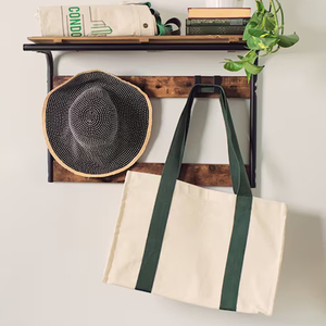 Bolsa de compras de algodón náutico de gran capacidad personalizable tela de lona gruesa con mango largo reutilizable y estampado de logotipo - Product Image 3