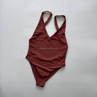 Maillot de bain une pièce personnalisé OEM Maman et moi, bleu floral à volants, dos nu, effet ventre plat, avec grandes bretelles croisées