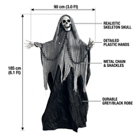 Décor d'Halloween Grim Reaper animé grandeur nature de 185 cm, squelette fantôme agitant les bras activé par le son avec des yeux rouges lumineux et un torse vert