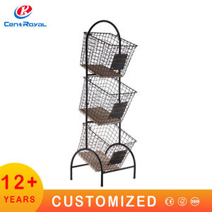 Tùy chỉnh siêu thị màu đen kim loại cán Rack hiển thị với lưới giỏ 4 Tier bán lẻ đứng cho hàng hóa Showcase - Product Image 2
